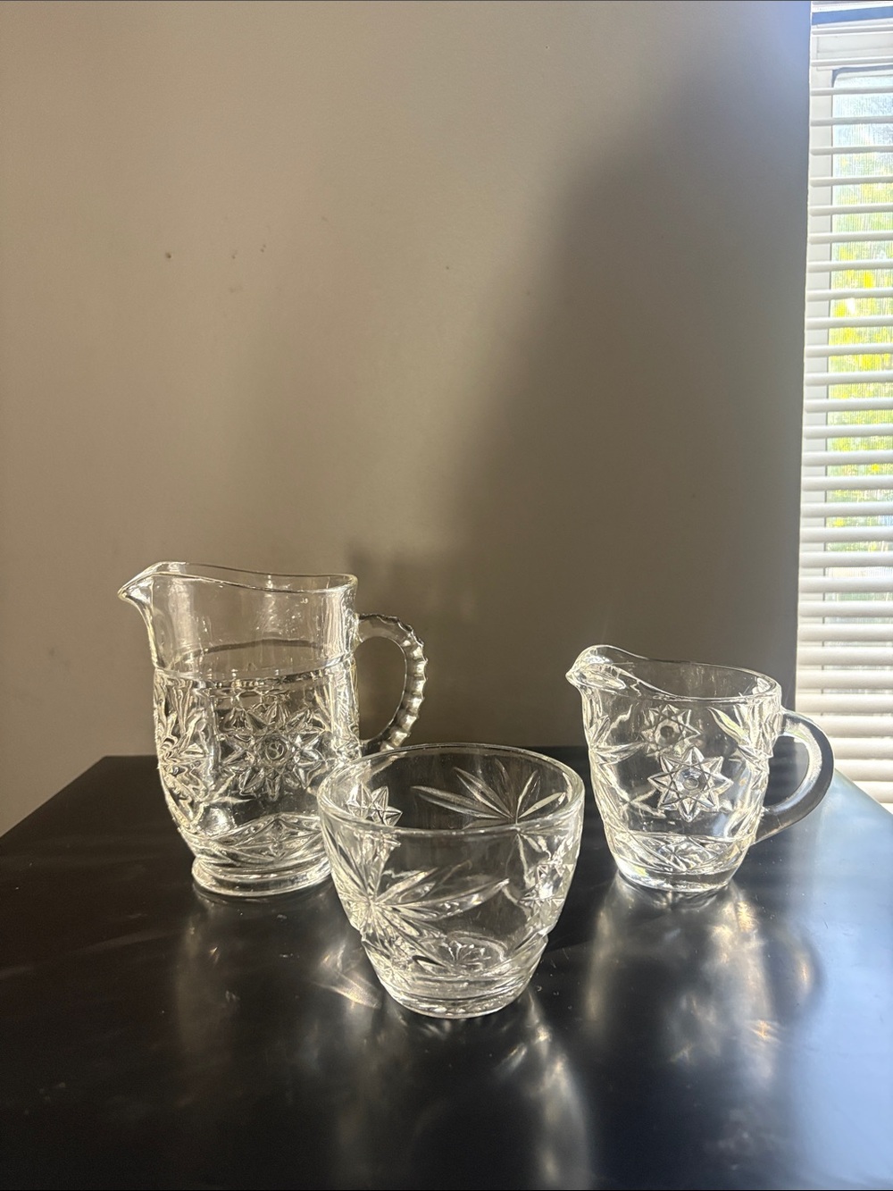 Clear Cut-Glass Pitcher and cup Set - Elegant Cut Crystal Look